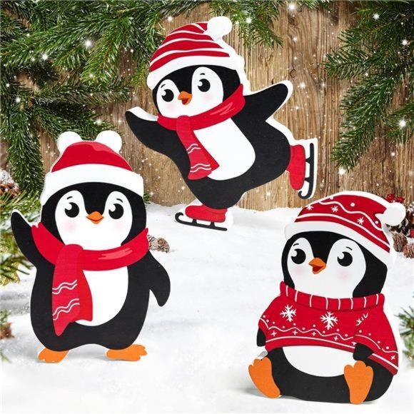 Amazon.com: COCHIE Penguin Christmas Decorations Indoor  Set of 3 Cute Winter Penguin Tiered Tray Decorations Indoor Wooden Red Penguins